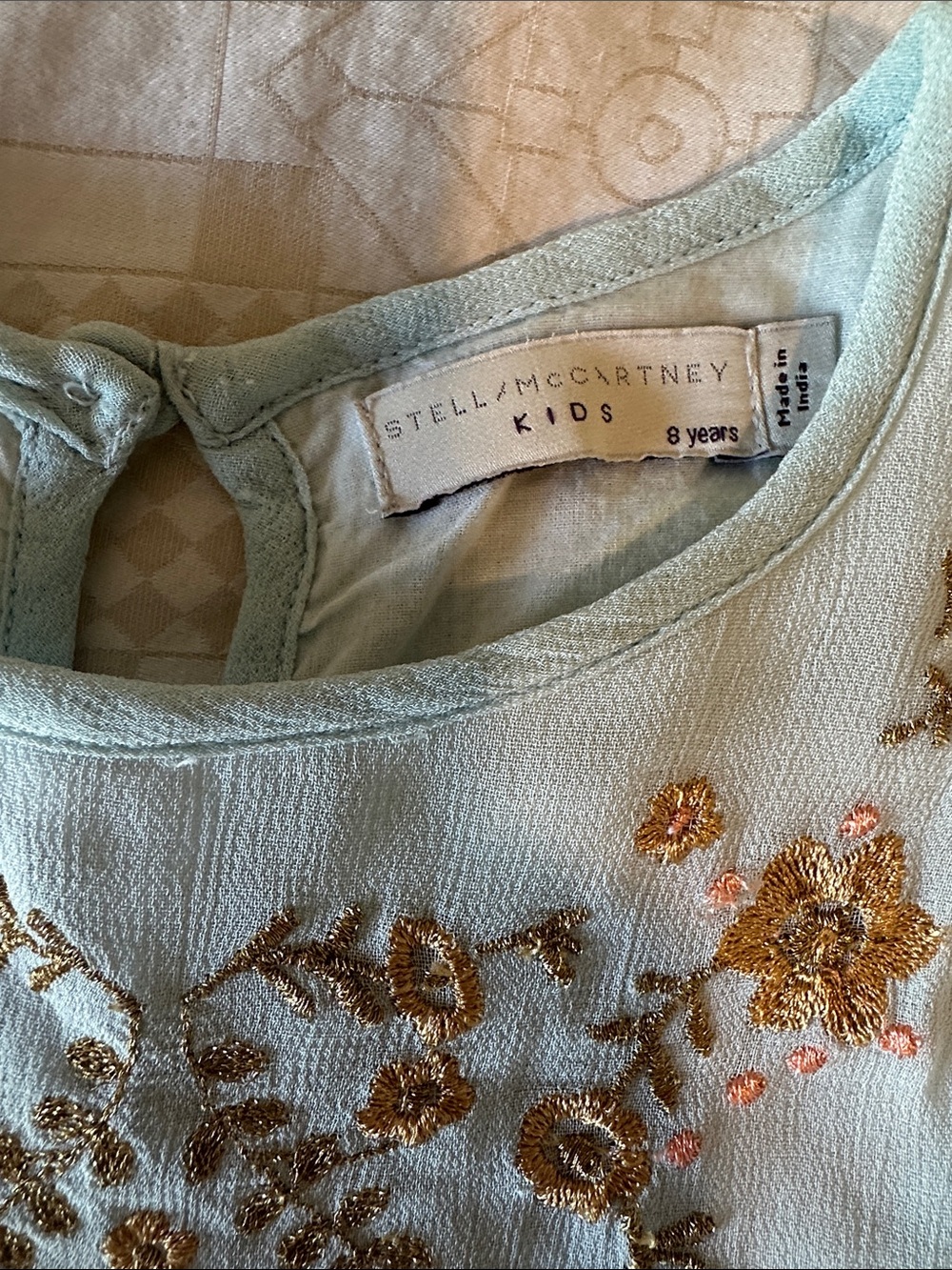 Stella McCartney Kids Light Blue Tulle Dress with Gold Embroidery - Picture 2 of 5